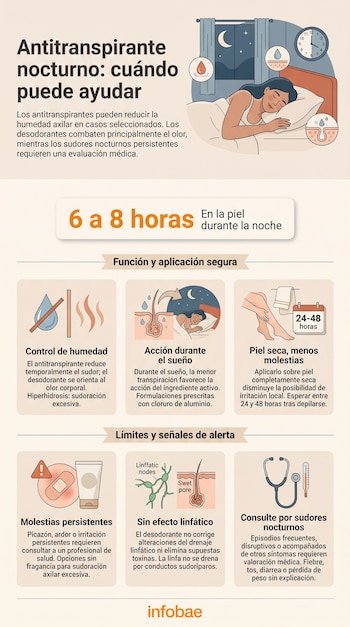 Infografía con dibujos de una mujer durmiendo, gotas, piernas depiladas, ganglios linfáticos y un estetoscopio acompañados de textos explicativos.