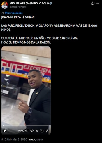 Polo Polo resaltó aumento de menores reclutados y criticó cifras históricas de falsos positivos - crédito @MiguelPoloP/X