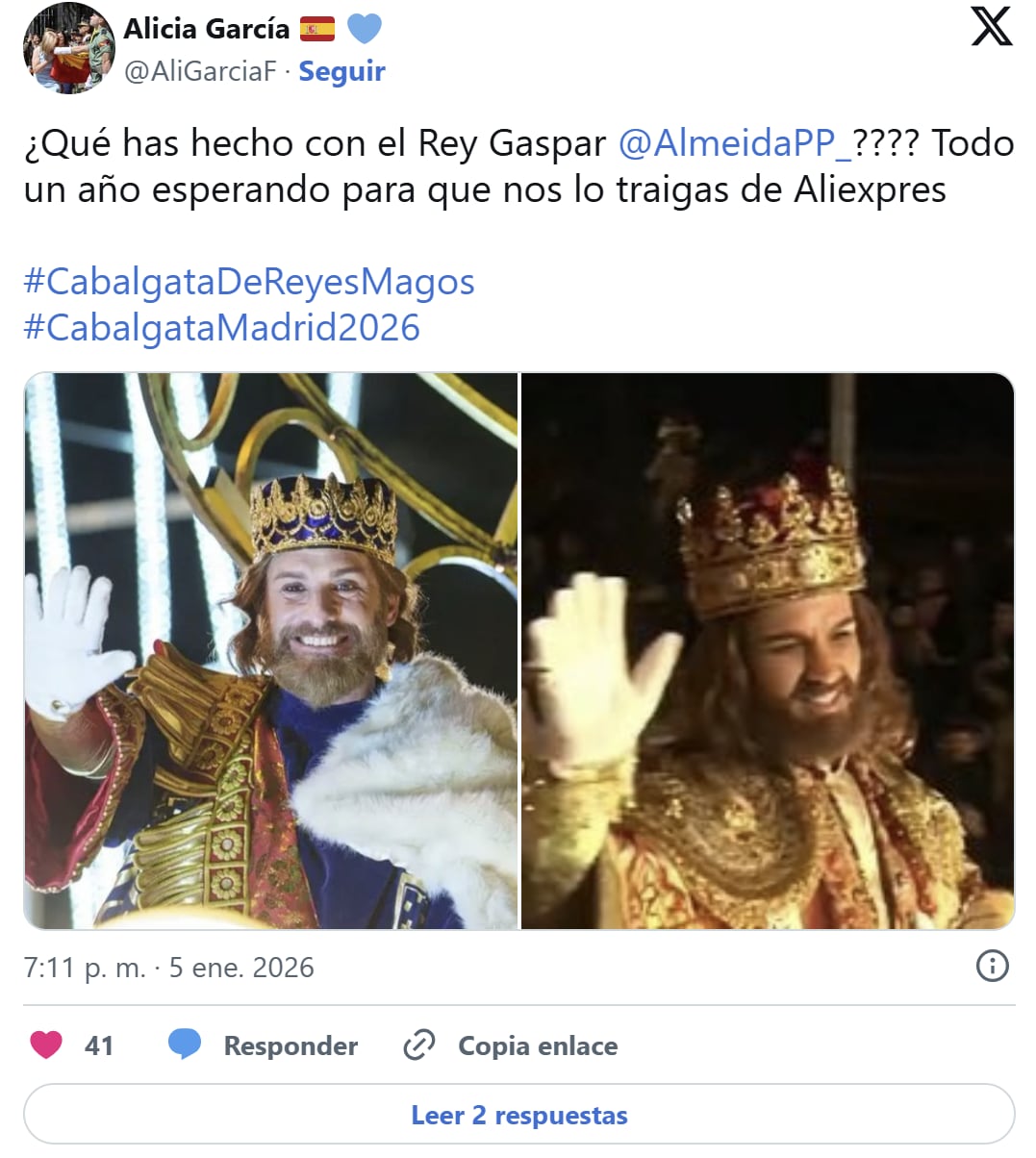 Los usuarios en Twitter, ahora X, indignados por el cambio del rey Gaspar en la Cabalgata de Madrid