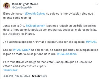 Publicación de la exalcaldesa de