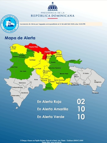 El Centro de Operaciones de Emergencias (COE) declaró este jueves la Alerta Roja para las provincias de Puerto Plata y Espaillat (Foto cortesía COE).