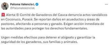 Publicación de Paloma Valencia -