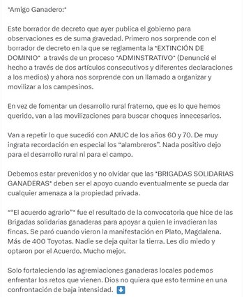 Comunicado ganadero cuestionado por Gustavo