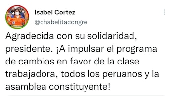 Isabel Cortez agradeció a Pedro