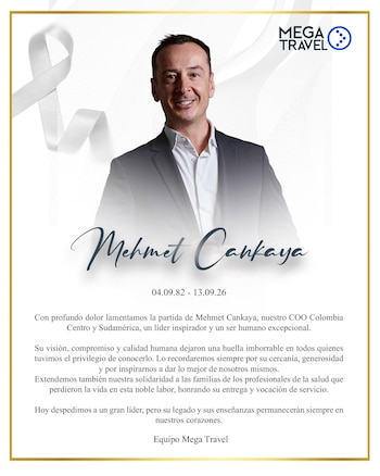 La esposa de Mehmet Cankaya contó que el piloto estaba por completar su nacionalización colombiana y tenía una prueba de Cancillería prevista para noviembre - crédito Mega Travel Colombia/Facebook