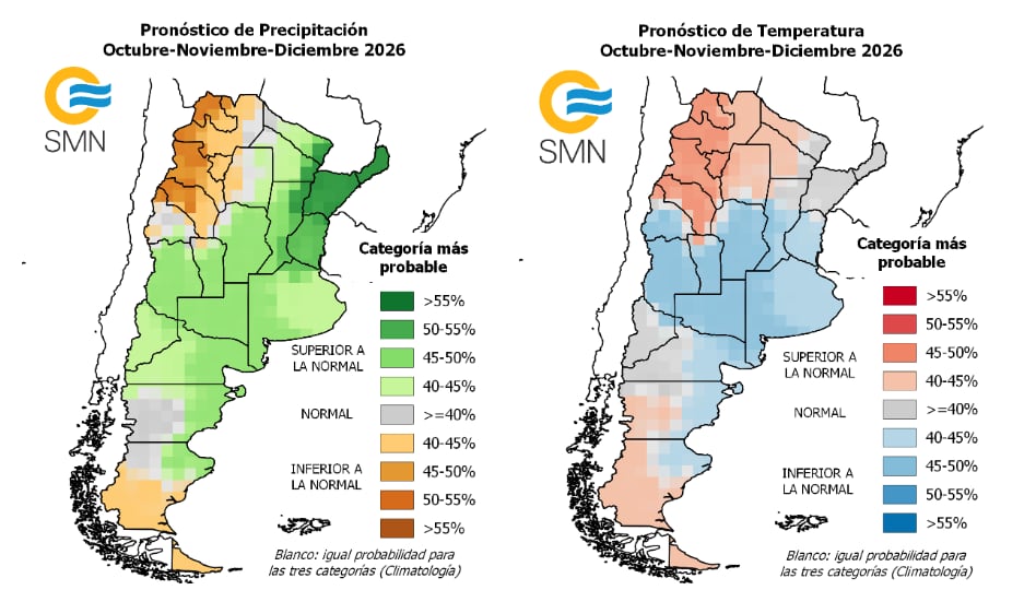 El mapa de la Argentina con respecto a las tormentas venideras (SMN)