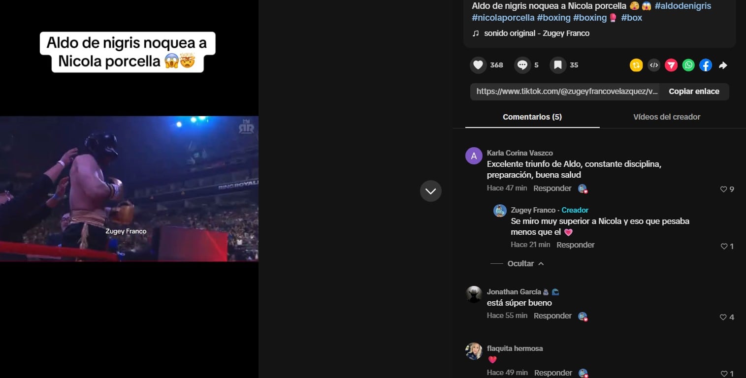Nicola Porcella pierde por nocaut en su debut en el boxeo de celebridades. Captura: TikTok @zugeyfranco.