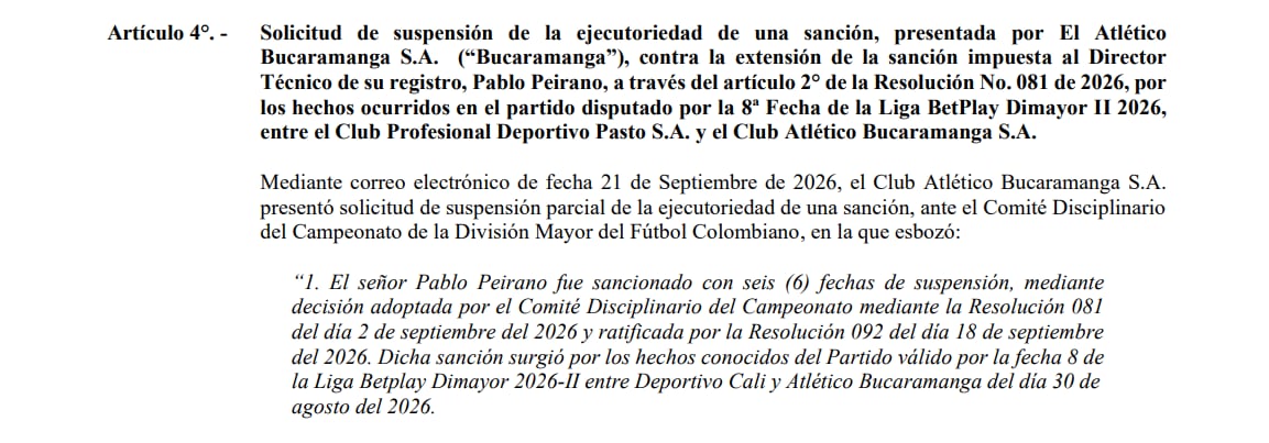 El anuncio de la Dimayor sobre la continuidad de la sanción para Atlético Bucaramanga - crédito Dimayor