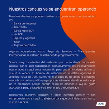 Así informó BCP sobre el