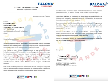 La candidata del Centro Democrático insiste en la importancia de un debate democrático sin vetos ni exclusiones, invitando a medios y candidatos a deliberar públicamente - crédito @PalomaValenciaL / X