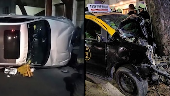 Mañana accidentada en la Ciudad de Buenos Aires: un taxi destrozado, un auto volcado y varios heridos