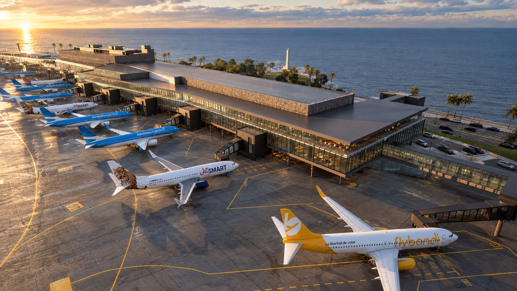 En Aeroparque, se ampliará la terminal de embarque nacional mediante la construcción de un espigón en el extremo sur, con nuevos puentes de embarque