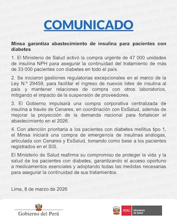 Comunicado del Minsa.