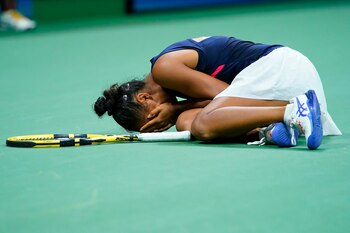 Su reacción al advertir que concretó su sueño: jugar la final del US Open. Fue tras vencer Sabalenka en tres sets (Mandatory Credit: Danielle Parhizkaran-USA TODAY Sports)