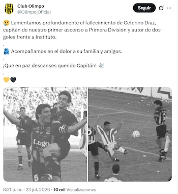 El mensaje de Olimpo por la muerte de Ceferino Díaz