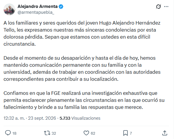 El gobernador de Puebla prometió que la FGE investigará el caso