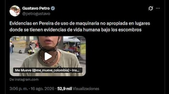 Petro afirmó en X que no se podía desalojar a los rescatistas colombianos mientras seguían desaparecidos bajo los escombros en Pereira - crédito @petrogustavo / X