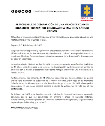 Comunicado de la Fiscalía sobre