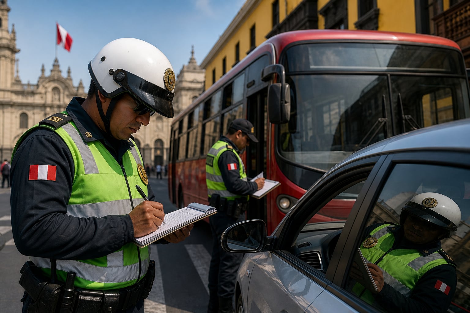 Agentes de la Policía Nacional del Perú aplican multas a conductores de transporte público y privado en el centro de Lima. (Imagen Ilustrativa Infobae)