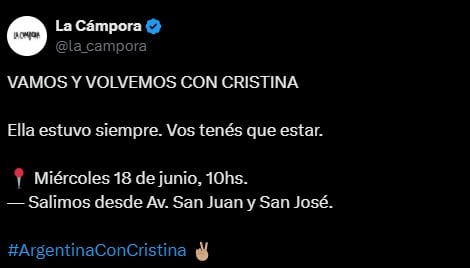 Tuit de La Cámpora