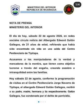 Las autoridades de Nicaragua atribuyeron la noticia falsa a publicaciones en redes sociales que buscaban crear zozobra entre las familias. (Imagen retomada del Ministerio del Interior)