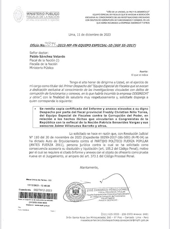 Oficio enviado por José Domingo