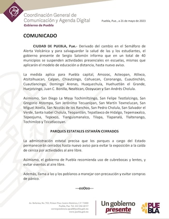 El gobierno de Puebla dio