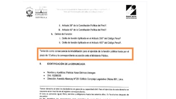 Denuncia constitucional contra la congresista