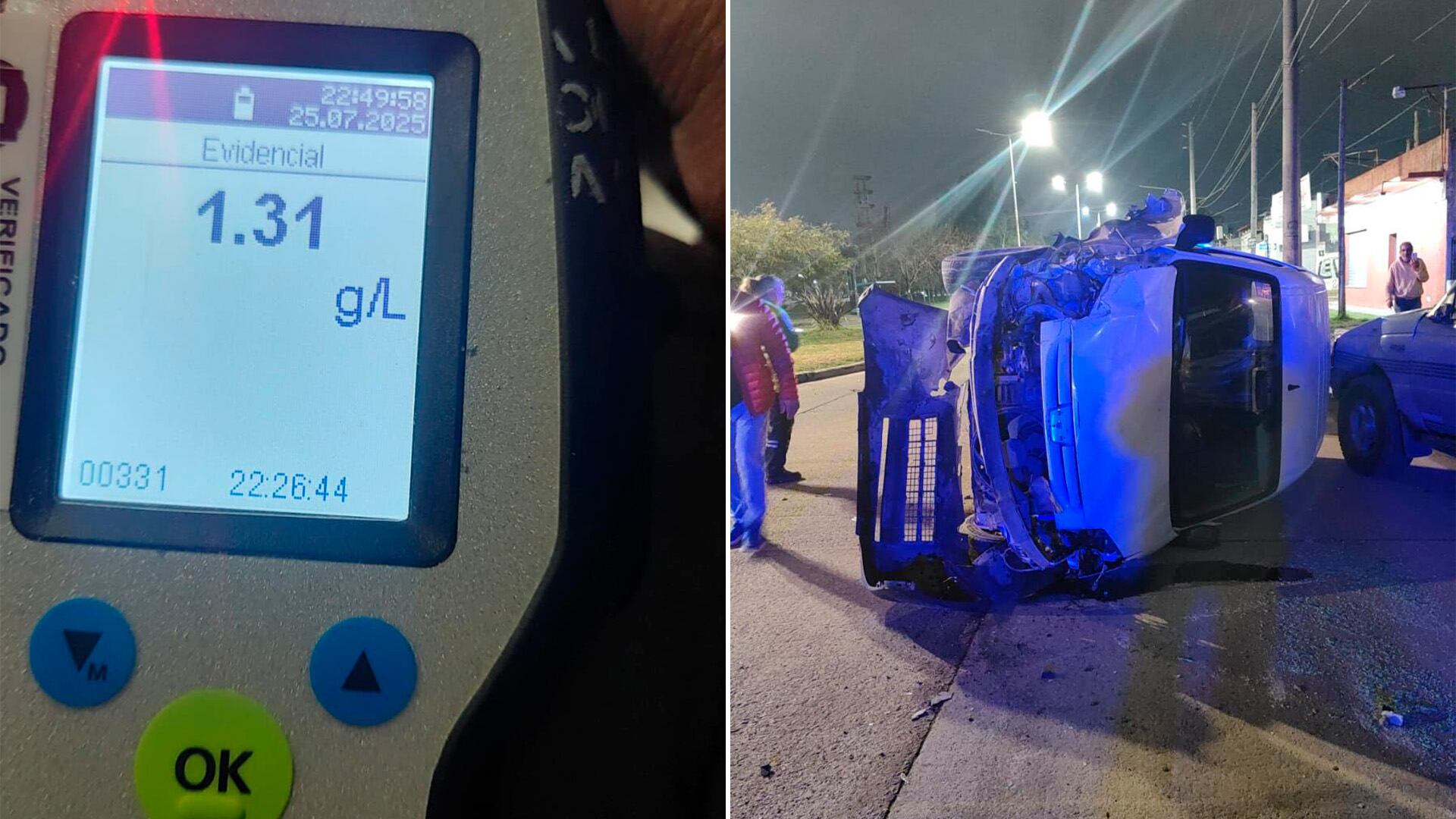 El choque de la Peugeot Partner destruyó una camioneta estacionada y terminó con el vehículo volcado