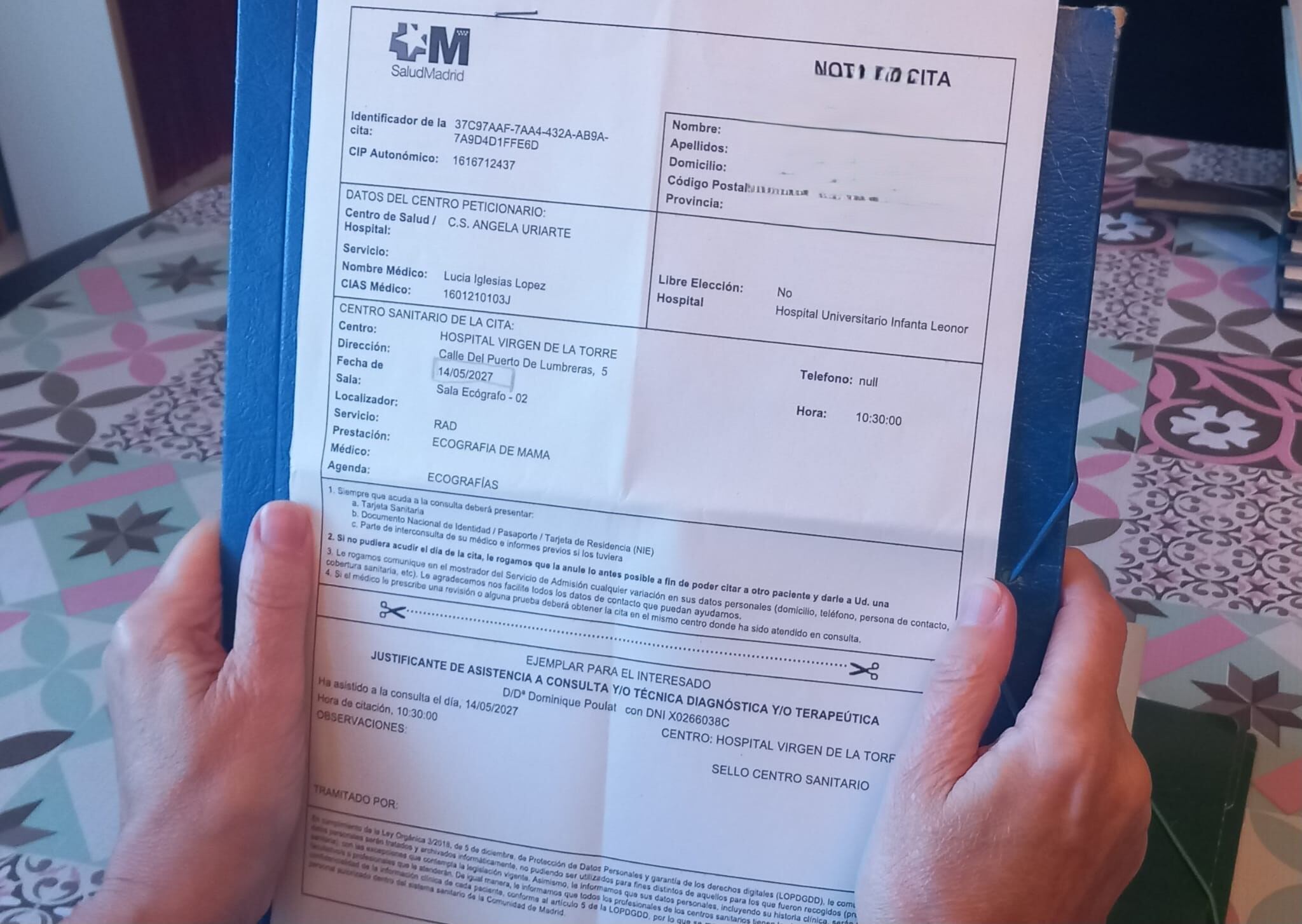 Cita para una ecografía de mama en mayo de 2027: “La Comunidad de Madrid no garantiza mi derecho a la salud, me obliga a irme a la privada”