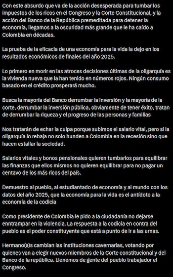 Petro afirmó que la junta