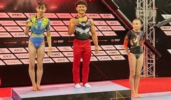Lorenzo Zaragoza ganó el oro en la prueba anillos de la gimnasia artística en el DTB Pokal 2026 en Stuttgart, Alemania (CONADE)
