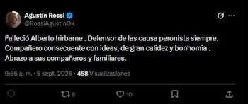 Agustín Rossi despidió en las redes al exministro Alberto Iribarne