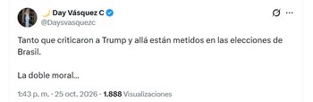 Day Vásquez criticó a quienes, según señaló, cuestionan a Donald Trump, pero intervienen en el debate electoral de Brasil - crédito @Daysvasquezc/X