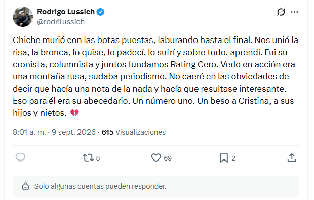 La despedida del conductor de Intrusos ante la muerte del reconocido periodista (X)
