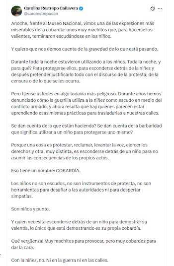 Las dos jornadas han estado marcadas por la presencia de menores, lo que causó rechazo del Gobierno - crédito @carorestrepocan / X