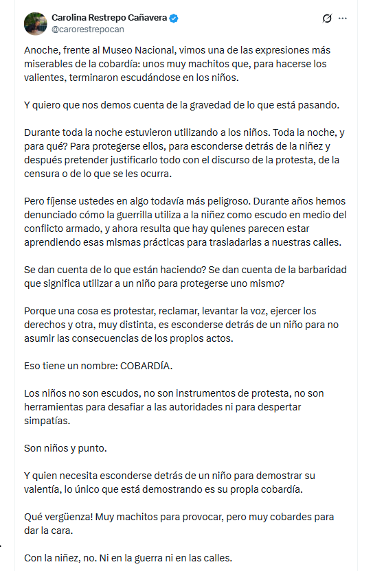 Las dos jornadas han estado marcadas por la presencia de menores, lo que causó rechazo del Gobierno - crédito @carorestrepocan / X