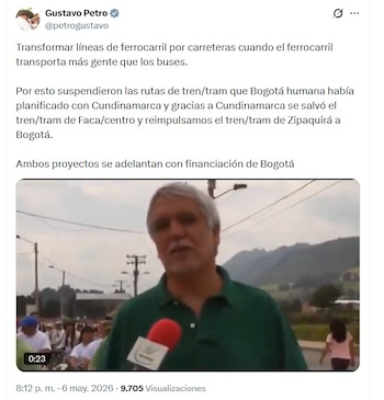El presidente utilizó un video antiguo de Peñalosa para cuestionar la transformación de corredores férreos en espacios destinados a TransMilenio - crédito @petrogustavo/X