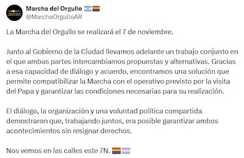 El gobierno porteño y el colectivo LGBTIQ+ llegaron a un acuerdo y confirmaron la fecha de la Marcha del Orgullo