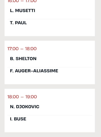 Programación del entrenamiento entre Ignacio Buse y Novak Djokovic.