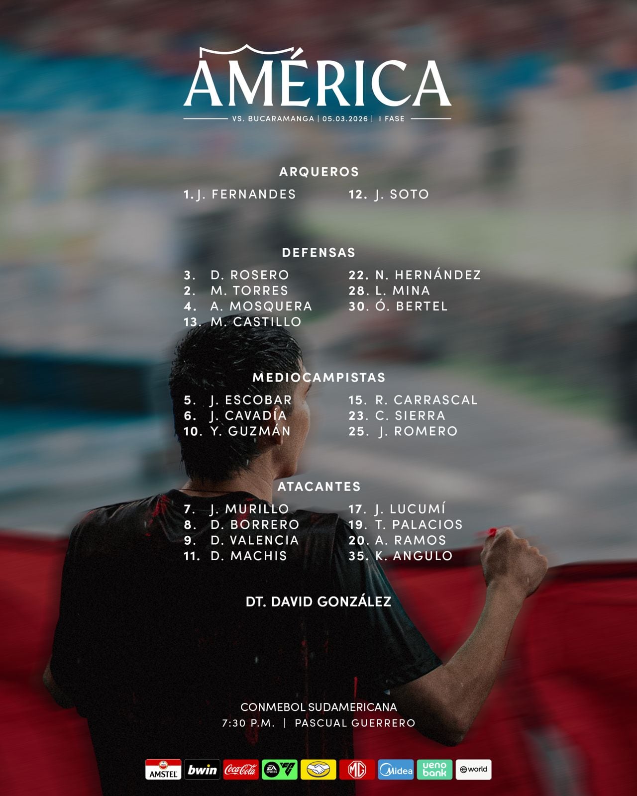 Este es el grupo de jugadores que tendrá David González para el partido ante Bucaramanga en Cali-crédito Jefatura de Prensa del América de Cali