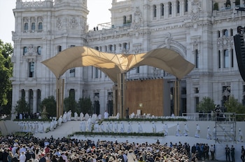 El Papa León XIV preside la misa de Corpus Christi, en la Plaza de Cibeles, a 7 de junio de 2026, en Madrid (España)
Alberto Ortega / Europa Press