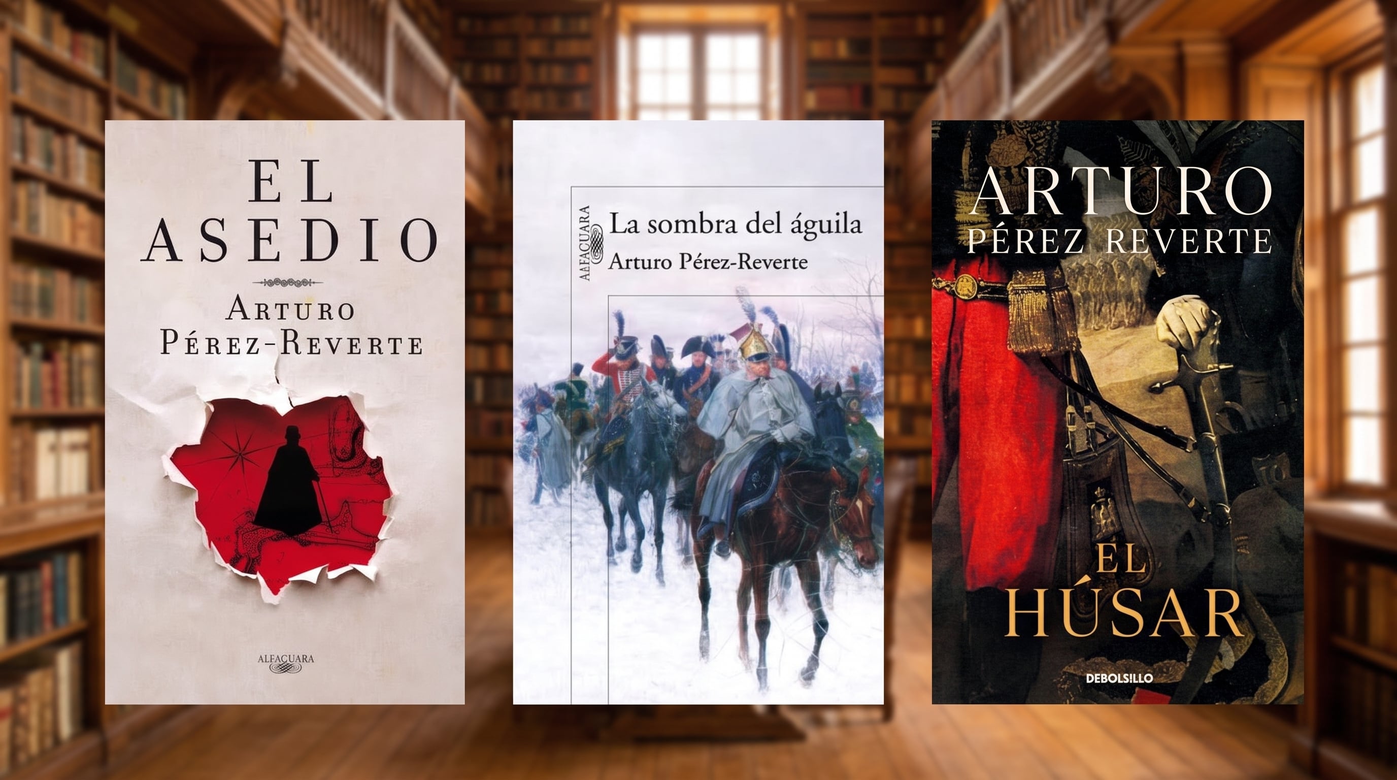 Tres portadas de libros del escritor Arturo Pérez-Reverte