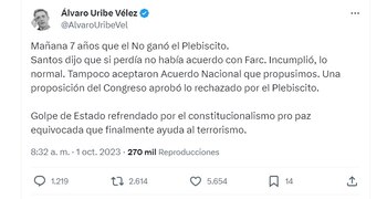 El expresidente Álvaro Uribe se