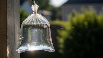 ¿Sirve realmente colgar bolsas transparentes con agua para espantar moscas?