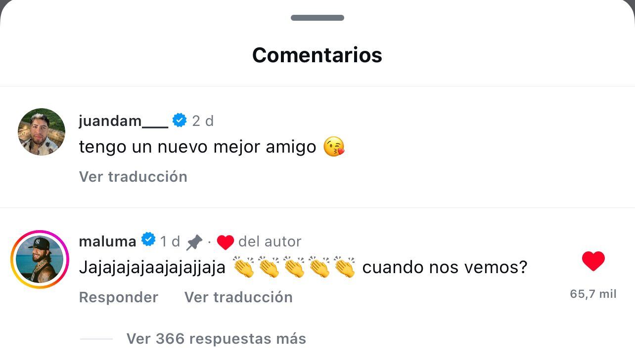 Este es el comentario de Maluma al video que le hizo Juanda - crédito @juandam___/IG
