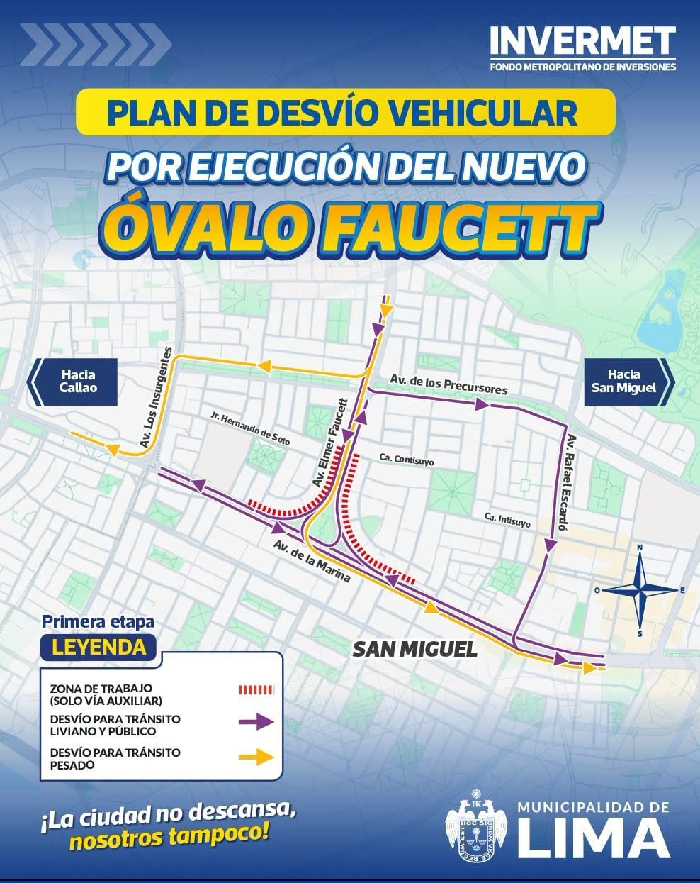 Desvíos vehiculares por obras en el óvalo Faucett