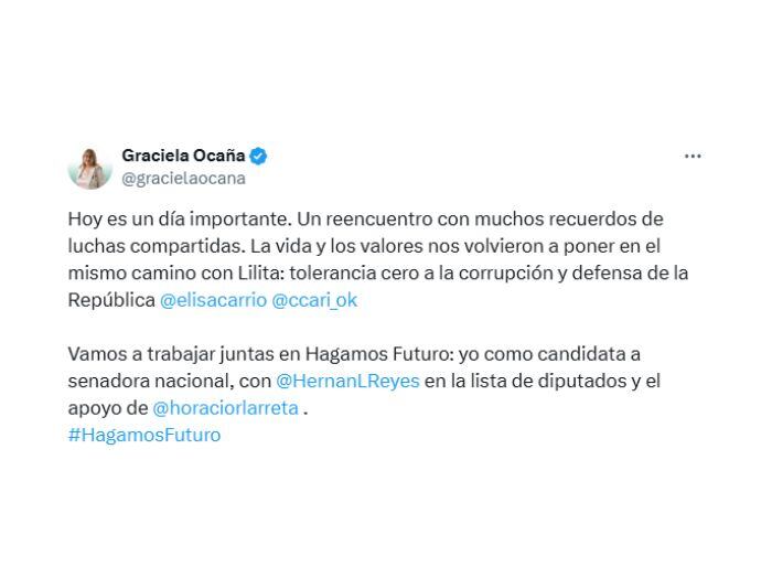 Graciela Ocaña confirmó el apoyo de Horacio Rodríguez Larreta a Hagamos Futuro