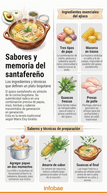 María Elsy Giraldo explica que esa hierba andina aporta el sabor más reconocible de la receta y la conecta con raíces indígenas, prácticas campesinas y memoria culinaria bogotana - crédito Imagen Ilustrada Infobae