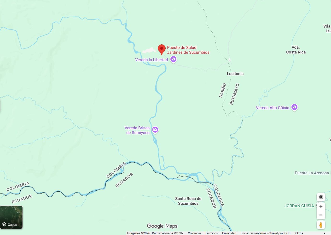 : Hallan explosivo en Jardines de Sucumbíos durante operaciones en frontera Colombia y Ecuador - crédito Captura de Pantalla Google Maps